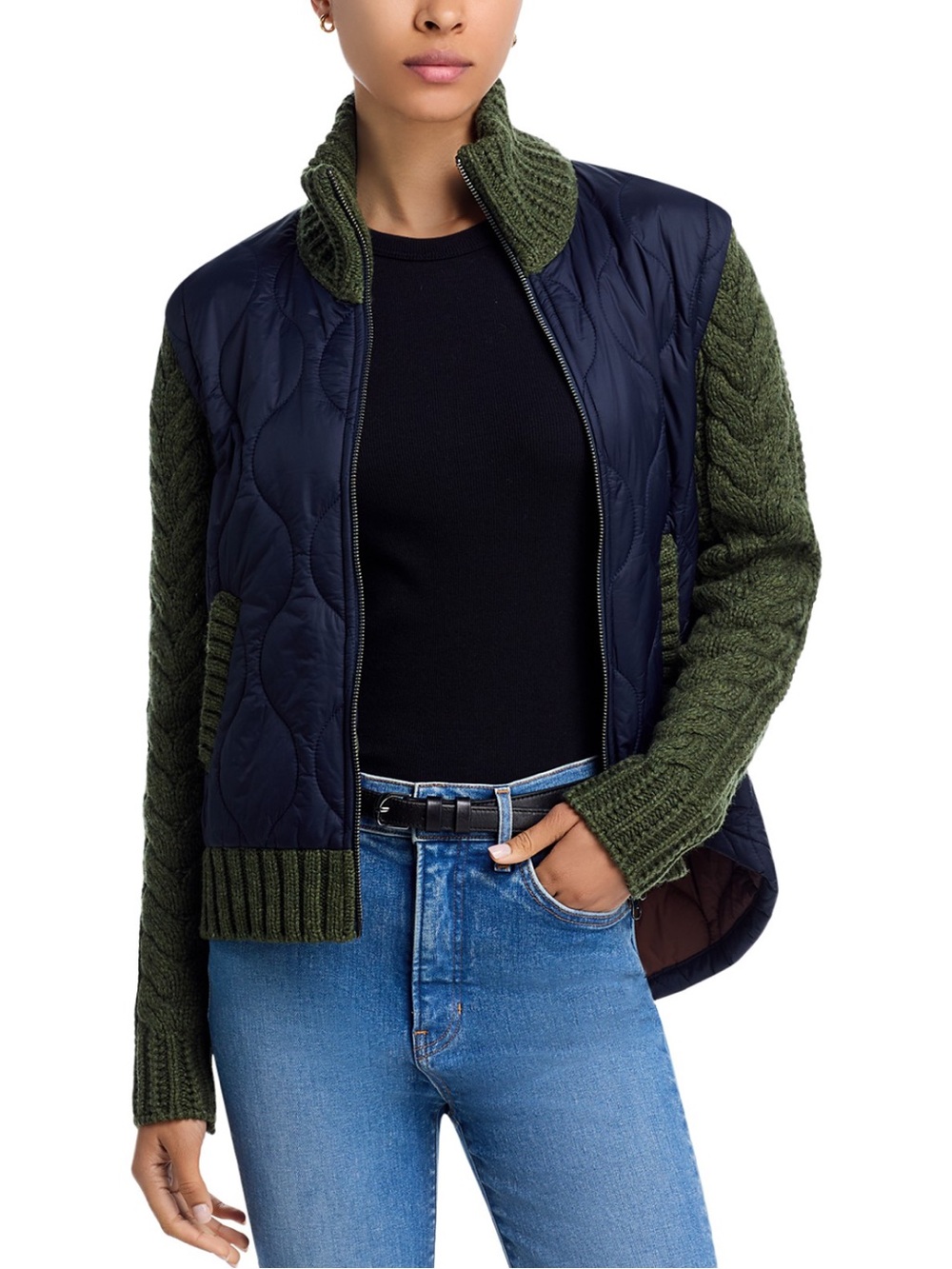 Veronica Beard Navy and Olive Green Quilted Utility Jacket